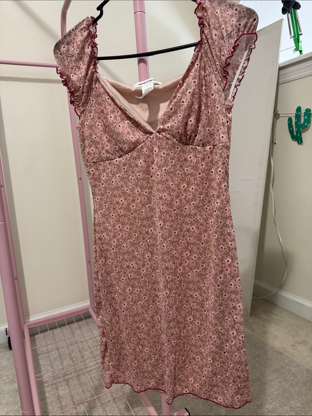 Pink Floral Ruffle Sleeve Slip Dress